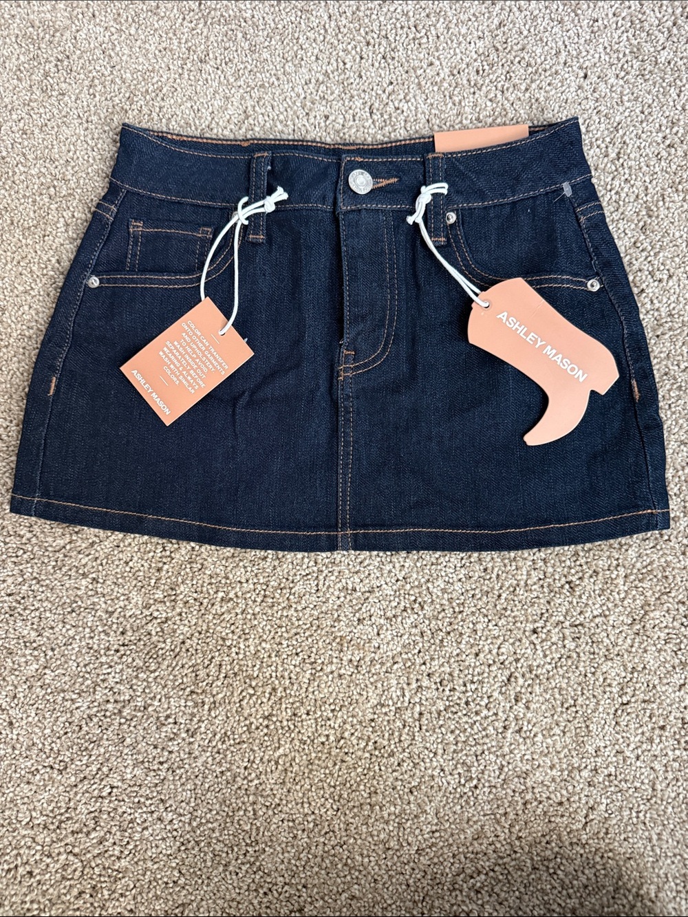 Ashley Mason Navy Denim Mini Skirt with Contrast Stitching